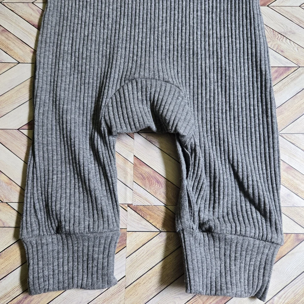 Baby Boy Girl Ribbed Gray Long Sleeve Front Button Jumpsuit Cotton Onepiece 6-9M